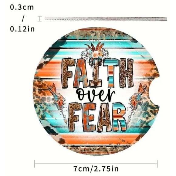 2/$21 Faith Over Fear Car Accessory Cup Holder Coasters - Picture 2 of 6